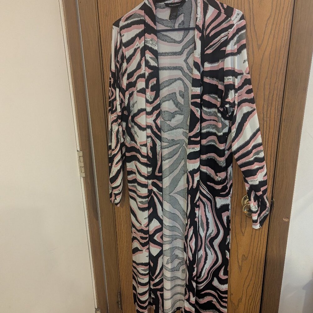 Ashley Stewart Animal Print Duster Open Front Light Weight Cardigan-14/16‎